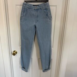 Manière De Voir High Waist Straight Leg Chain Lace Up Jeans Light Blue | Size 6